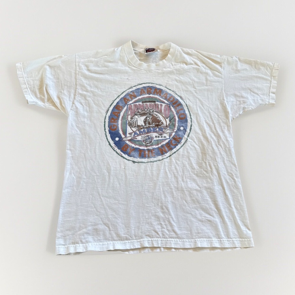 Lone Star Beer Shirt Mens XL Armadillo Amber White Distressed‎ 90s Vintage